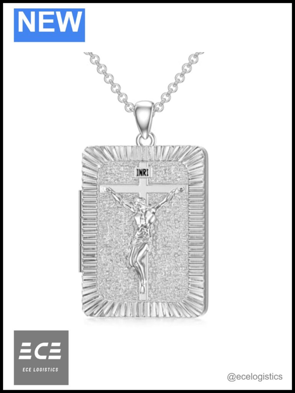 SOULMEET 10K White Gold Plated Silver Crucifixion Cross Locket Necklace